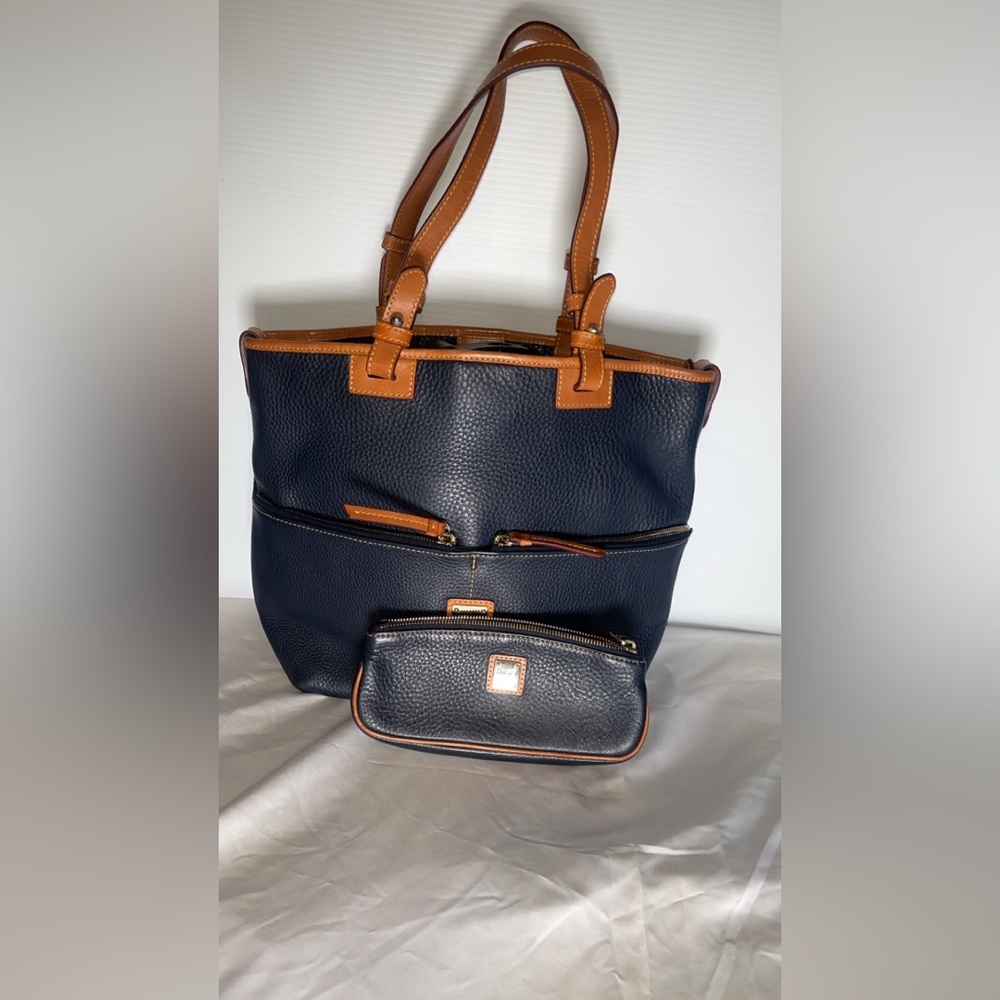 Dooney And Bourke, Blue/Brown Pebble Leather Tote with Wallet.
